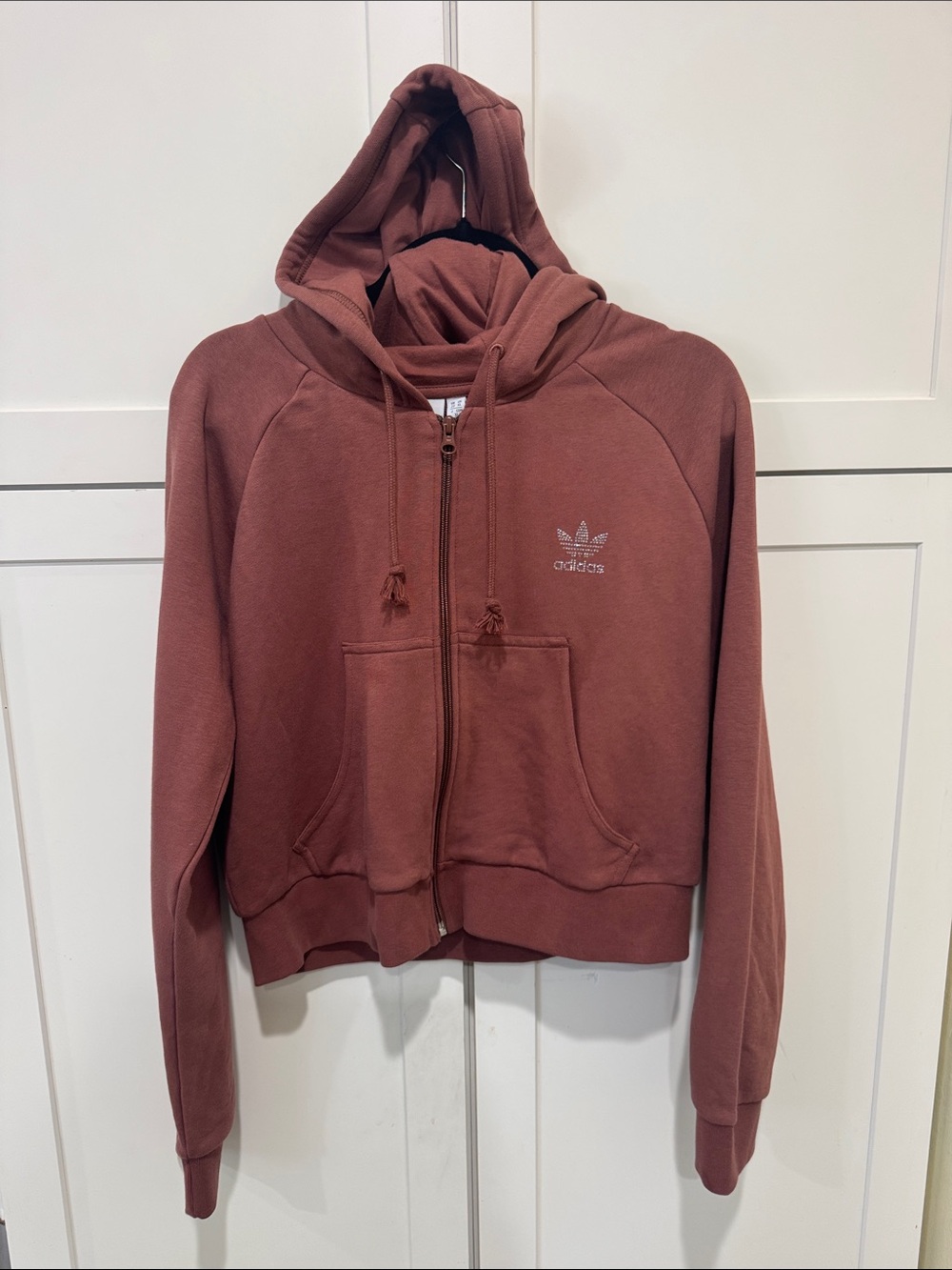 adidas Cropped Zip-Up Hoodie in Dusty Rose